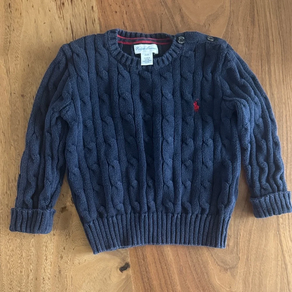 Ralph Lauren Navy Cable Knit Sweater - Picture 2 of 3